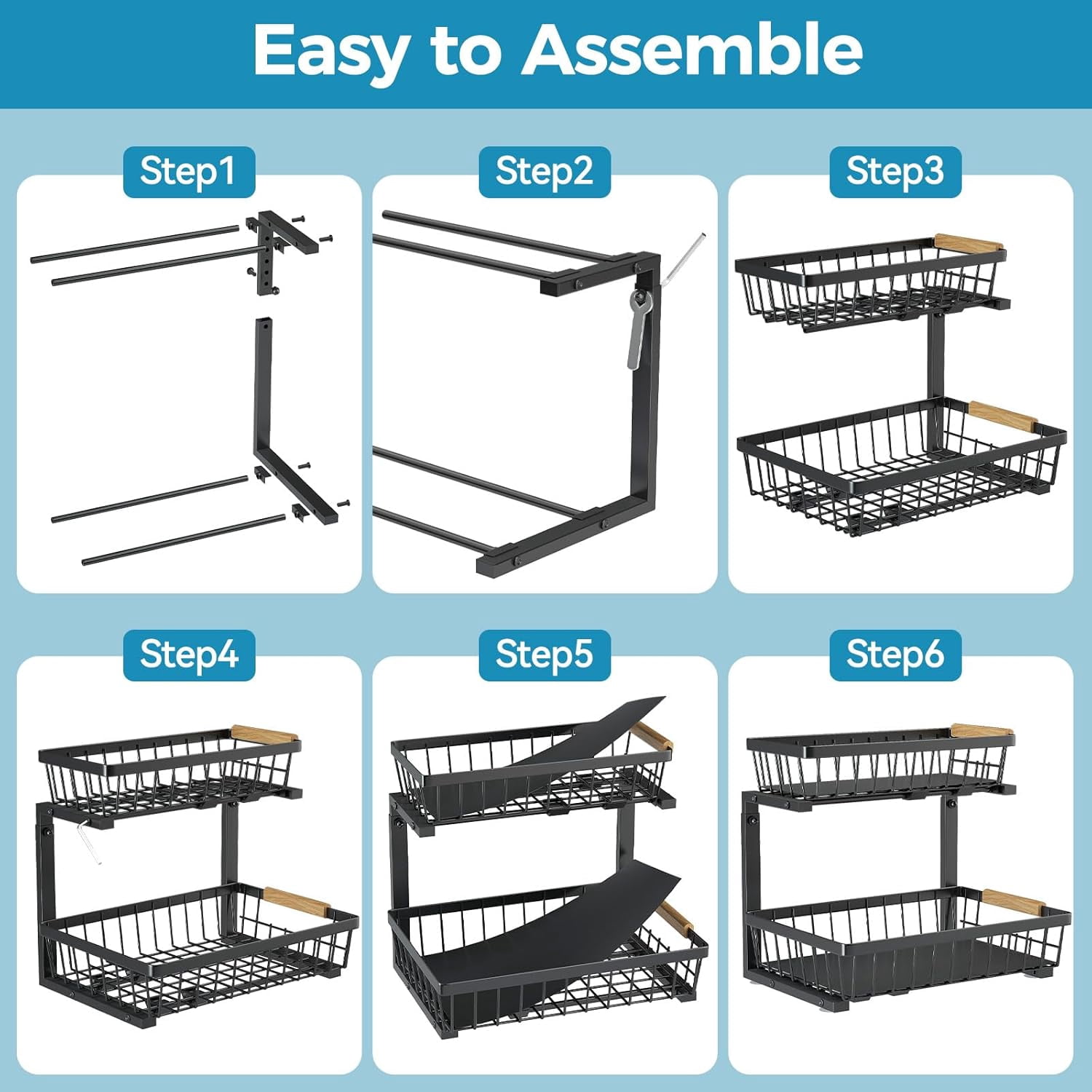 Under Sink Organizer 2 Pack, 2 Tier Pull Out Under Sink Organizers and Storage, Under Cabinet Organizer Shelf Drawers, Large Metal Adjustable Slide Out Under the Sink Organizer for Kitchen Bathroom.