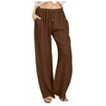 thumbnail image 1 of Pantalones anchos de cintura alta para mujer: pantalones elásticos con cordón, cómodos pantalones largos rectos con bolsillos, poliéster, para todas las ocasiones, 1 of 5