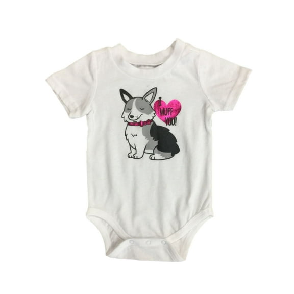 Infant Girls White I Wuff You Puppy Dog Heart Bodysuit Snap Bottom Creeper NB
