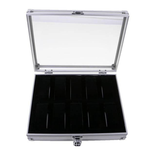 Caja De La Caja Del Organizador Del Almacenaje De La Exhibición De Del Reloj De La Joyería De Aluminio Con 10 relojes Sunnimix Caja de caja de almacenamiento de reloj