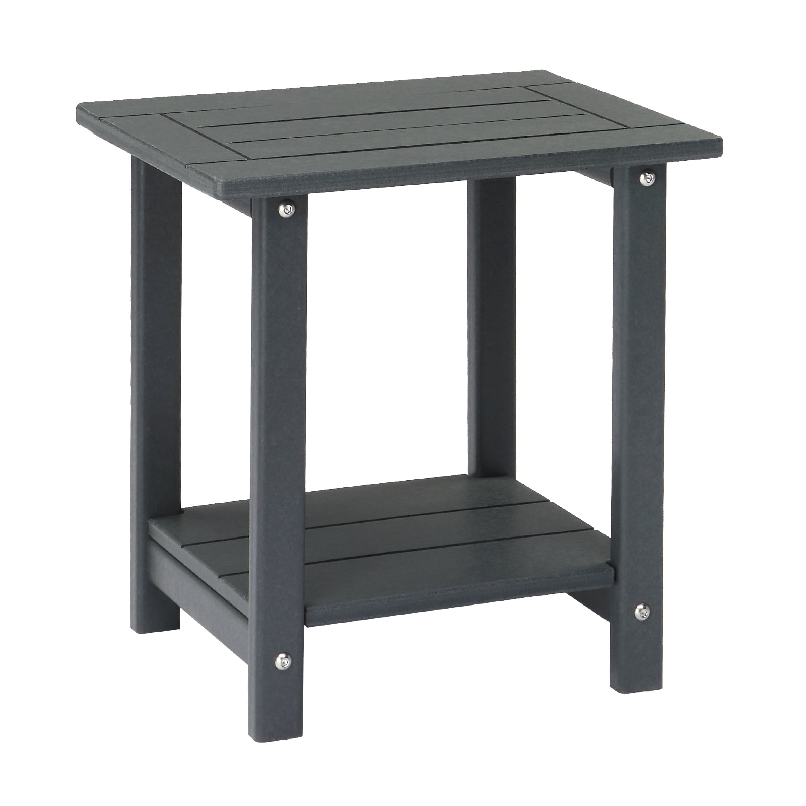 2-Tier Round HDPE Outdoor Side Table Weather Resistant Patio End Table Dark Gray Porch Balcony Storage Side Table