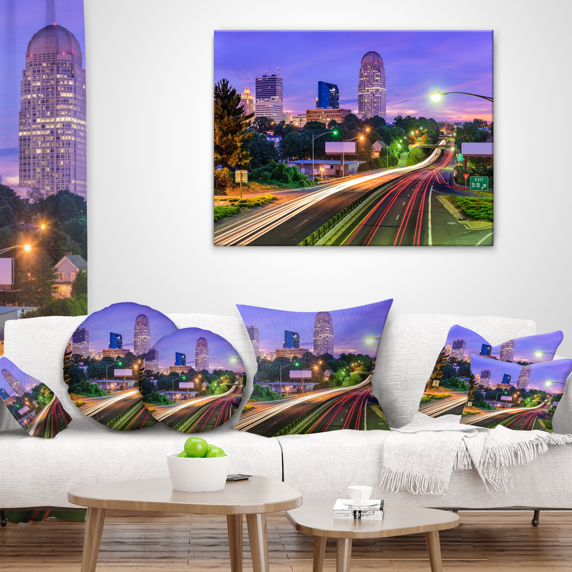 Designart Winston Salem North Carolina - Cityscape Throw Pillow - 16x16
