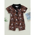 thumbnail image 2 of Arvbitana Baby Boys Summer Jumpsuit Cattle Head Print Lapel Button Short Sleeve Playsuit Casual Gentleman Romper 0-24M, 2 of 8
