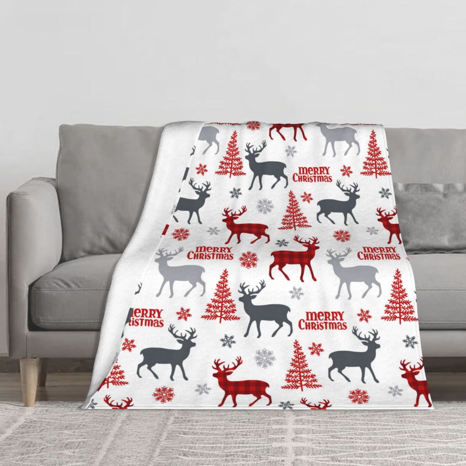 Flannel Christmas Throw Blankets, Soft Blankets and Throws, Deer Tree