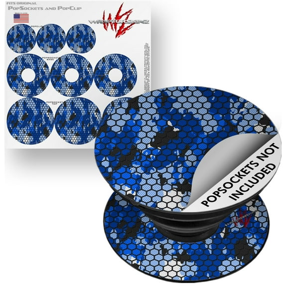 Decal Style Vinyl Skin Wrap 3 Pack for PopSockets HEX Mesh Camo 01 Blue Bright (POPSOCKET NOT INCLUDED) by WraptorSkinz