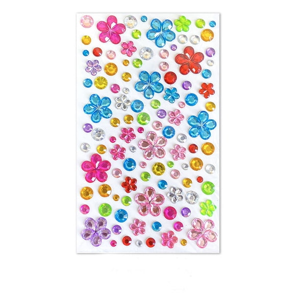 Acrylic Gemstone Stickers for Kids - DIY Rhinestone Craft Decorations - Shiny Floral Design (9.3×15.8cm) for Arts and Crafts Projects, Face and Nail Art, Easy to Remove and Reapply