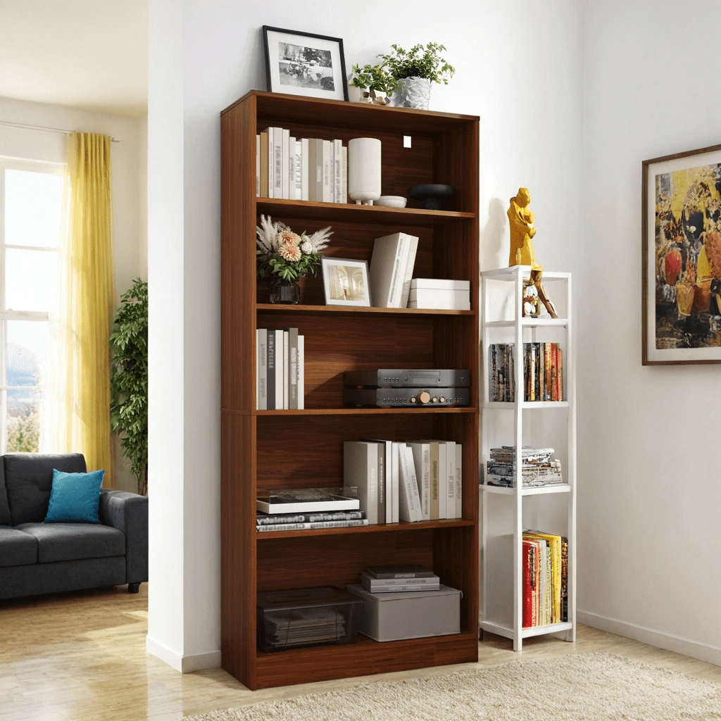 Brown 5 Tier Book Shelf, 71" Tall Large Bookshelf, Standing Wood Display Book Shelf for Living Room, Office, Library