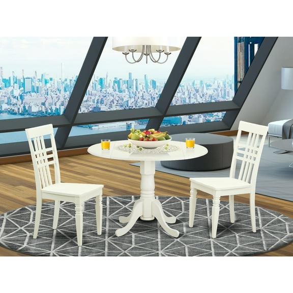 Round Kitchen Table Set - 3 Piece Dining Furniture with Dropleaf Table & 2 Chairs - 42 Inch White