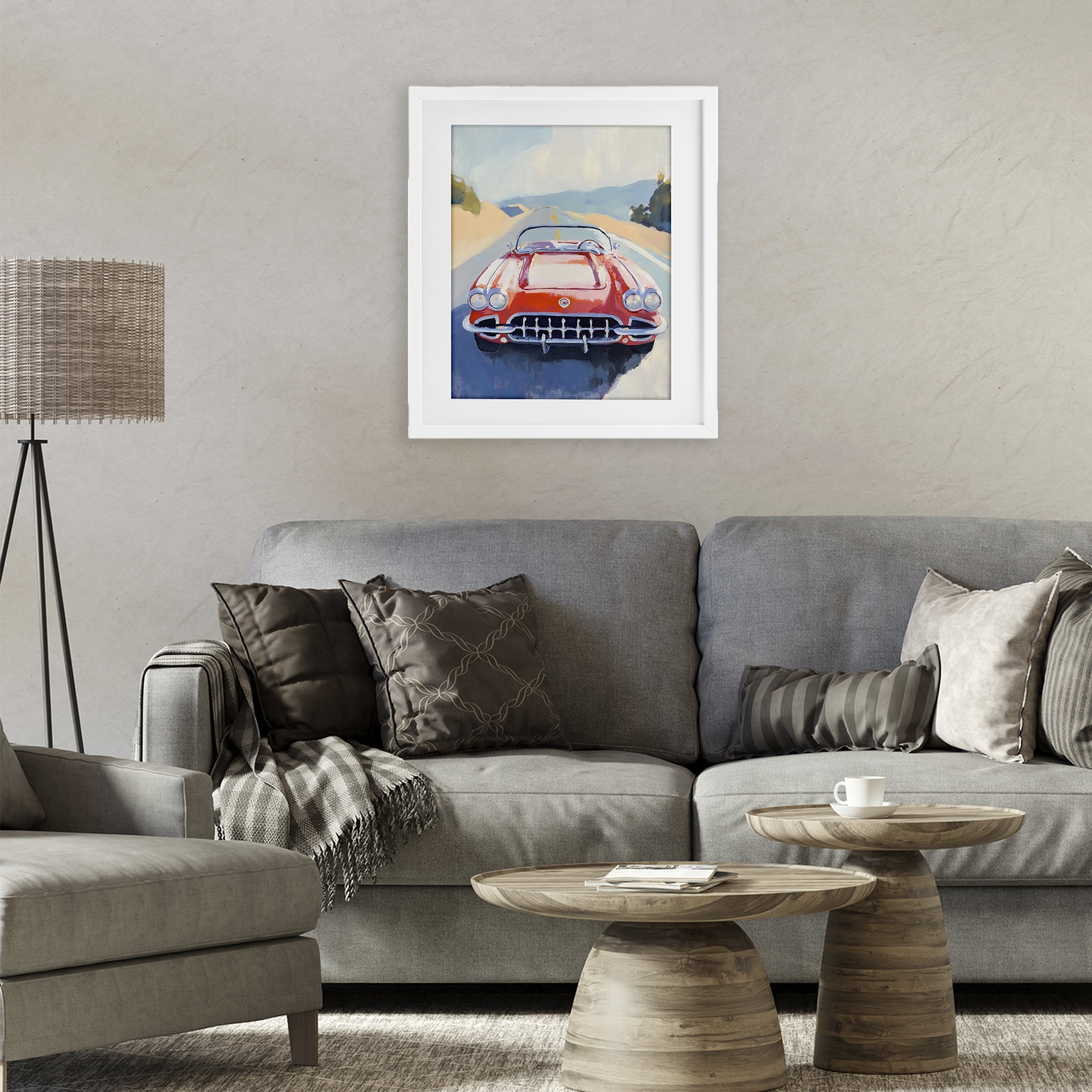Stupell Industries Red Sports Car on Journey White Framed Print Under Glass, design by The Prints Vibe
