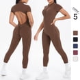 thumbnail image 2 of SKQIT Jumpsuits for Women Short Sleeve Backless One Piece Workout Bodysuit Romper Gym Leggings, 2 of 8