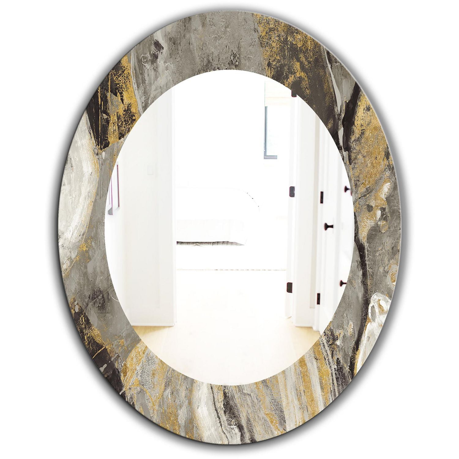 Designart 'Painted Gold Stone' Miroir Traditionnel - Miroir Mural Ovale ou Rond - 24x36