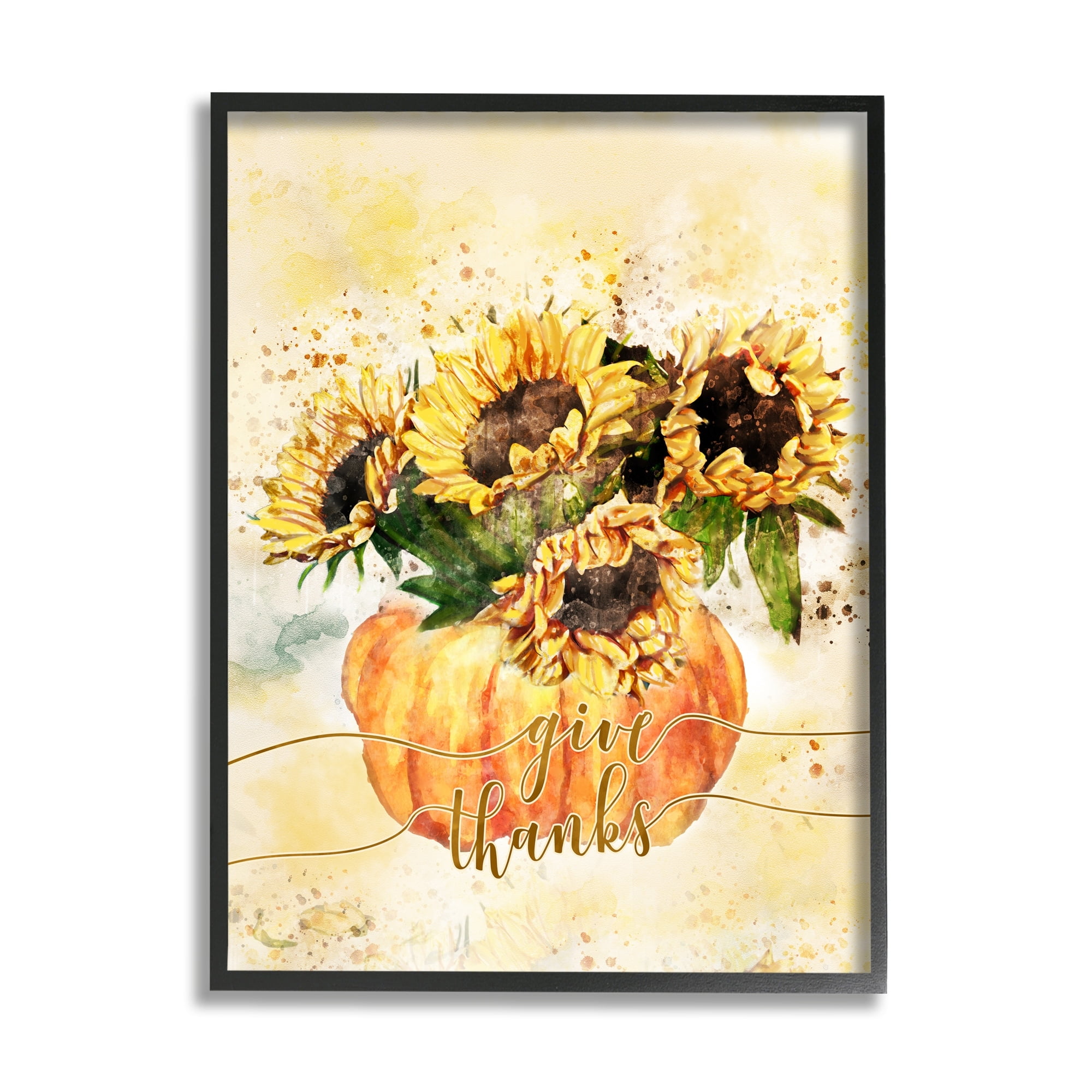Stupell Industries Give Thanks Phrase Orange Pumpkin Sunflower Floral Burst, 24 x 30,Design by Ziwei Li