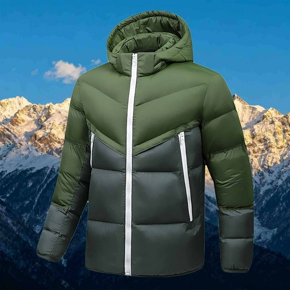 FDGIU Men's Heavy Duty Quilted Puffer Parka - Winter Long Coat with Hood, Windproof Cold Weather Outerwear