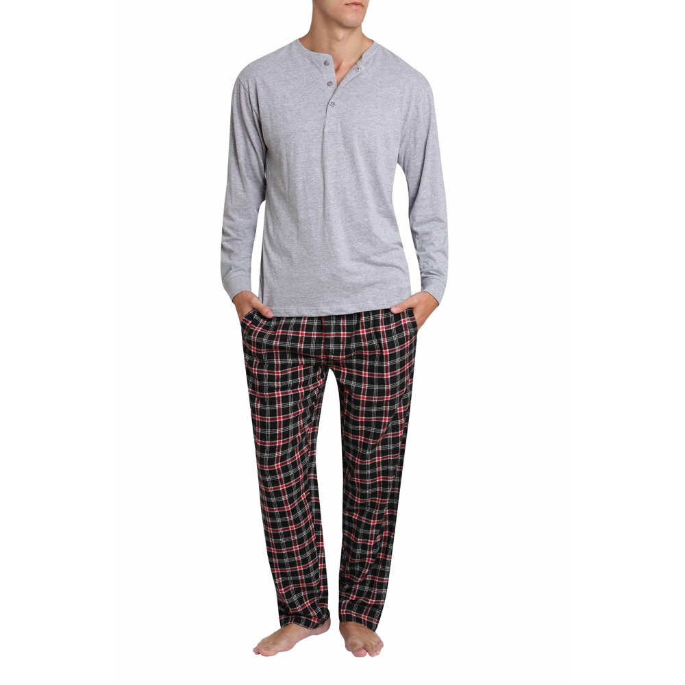 Mr. Sleep Mr. Sleep Adult Men's Flannel Pajama Pant and Long Sleeve Henley Cotton Button Down