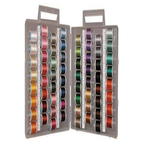 Thread Storage Box, Slimline Organizer - Holds 64 Spools - Clear Plastic Sewing Thread Box with Lifting Tabs, Lightweight & Wall Mountable - Empty Box Only, 15x15x3 Inches