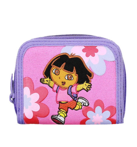 Purple Dora the Explorer Kids Tri-Fold Wallet Coin Holder Bag