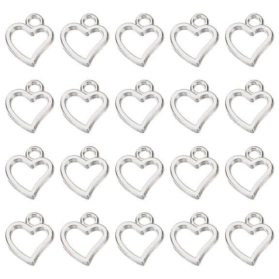 Uxcell Metal Pendants Drops, 100 Pack Hollow Heart Shape Mini Pendant for Jewelry Making DIY, Silver