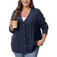 thumbnail image 2 of Daystry Women's Plus Size Fall Winter Long Sleeve Chunky Cable Knit Sweater Open Front Cardigan Button Loose Sweaters, 2 of 8