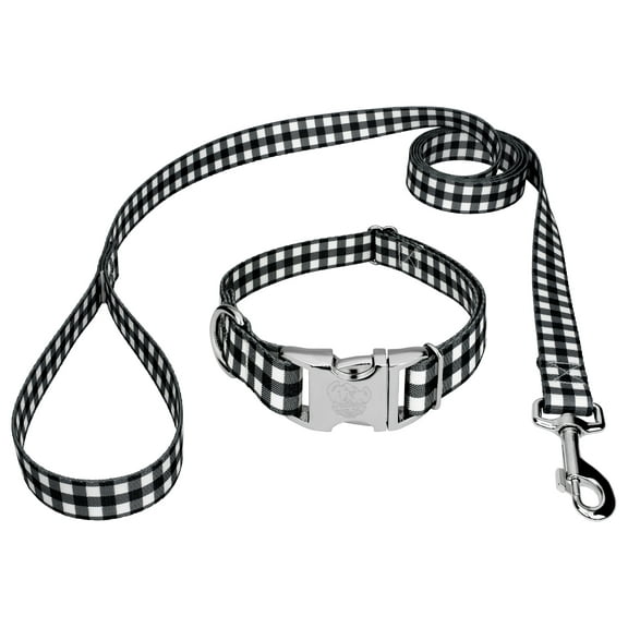 Country Brook Petz® Premium Black & White Buffalo Plaid Dog Collar and Leash, Extra Large