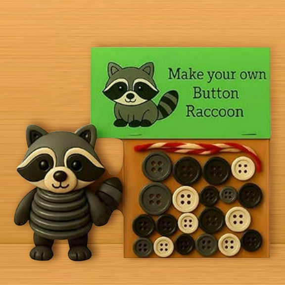 Diy Animal Button Craft Kit, Button Ornament, Funny Animals Three-Dimensional Christmas Ornament Kits(Raccoon)