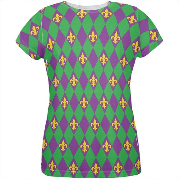 Mardi Gras Fleur De Lis All Over Womens T-Shirt - X-Large
