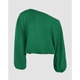 thumbnail image 6 of CHICME Womens Outfit Sets Skew Neck Lantern Sleeve Loose Tops and Zipper Fly Wide Leg Pants Two Piece Sets for Women Dark Green-2XL, 6 of 9