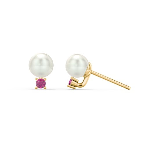 Boucles d'Oreilles Clous en Perles d'Eau Douce avec Pierre de Naissance