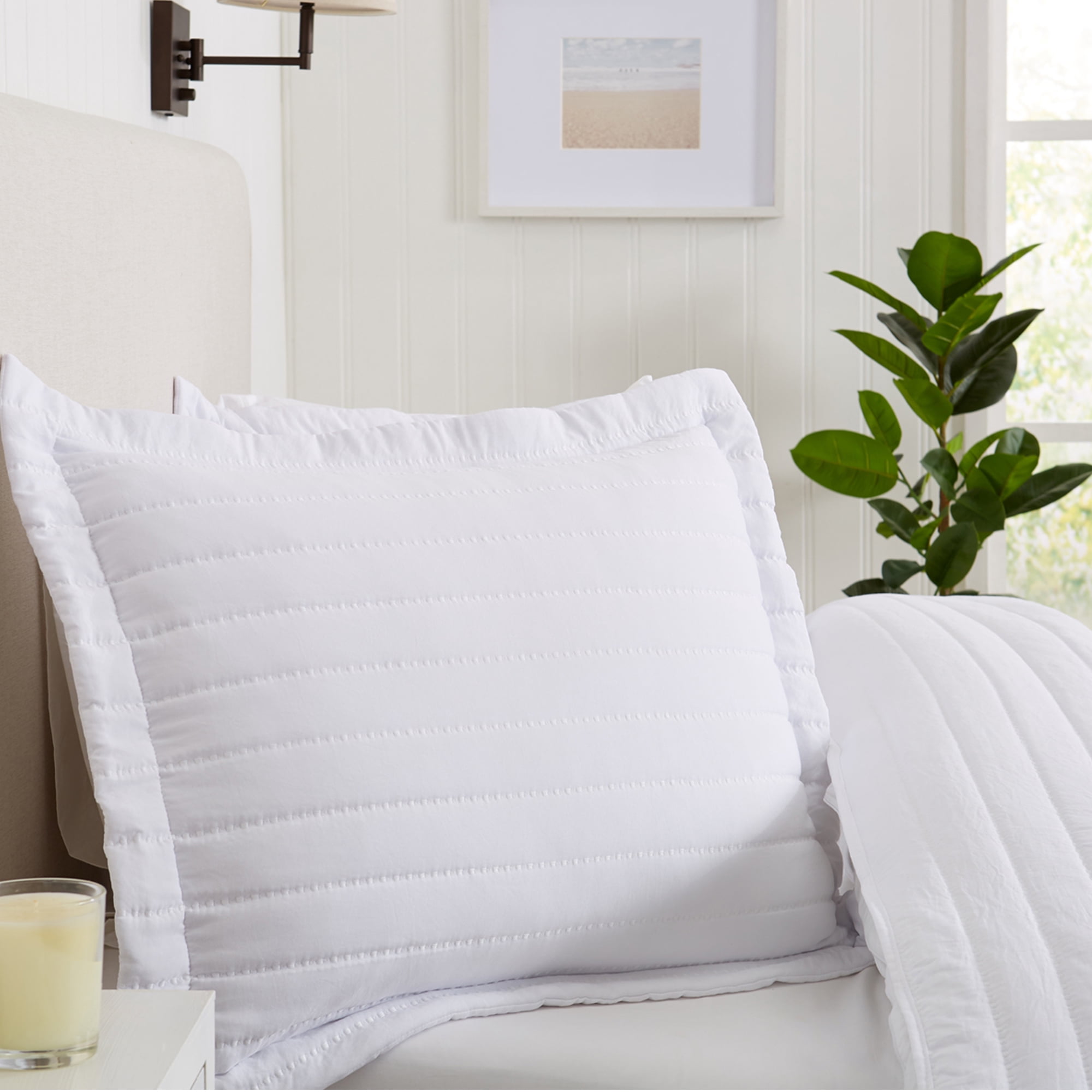 Great Bay Home Channel Stitch Modern Ribbed Reversible Quilt Set With Shams  (Full / Queen, White)