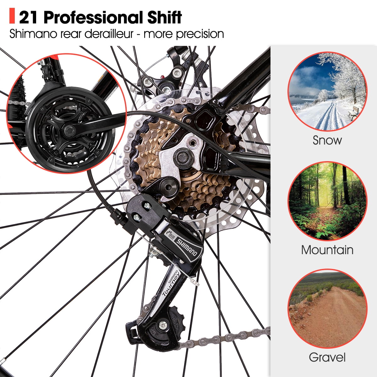 Hiland Mountain Bike, Multi-Spokes,Shimano 21 Speeds Drivetrain,Aluminum Frame 26 inch Wheels, Men's MTB Bicycle, Black