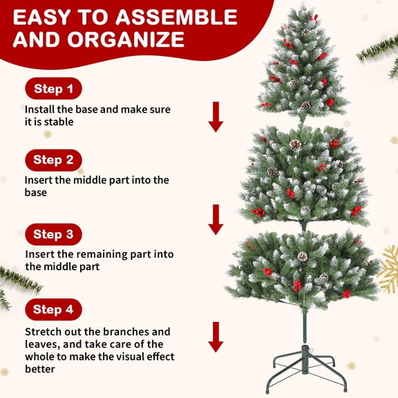 EcoSummer 4FT Pre-Lit Christmas Tree with Pine Cones & Berries, Realistic PE Artificial Xmas Tree for Home, Office, Holiday Decor