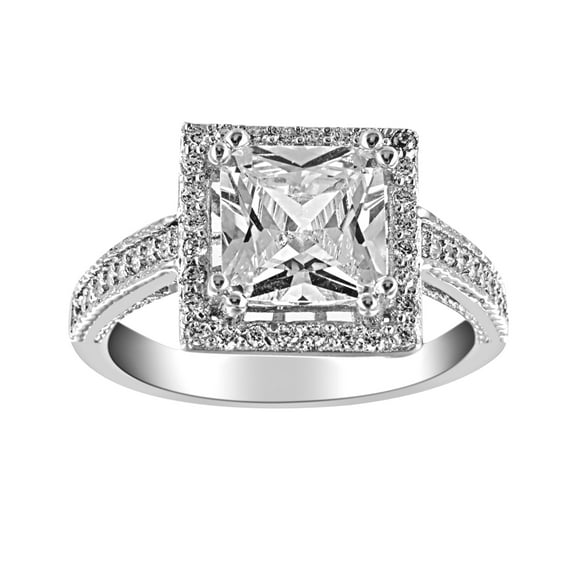 925 Sterling Silver Halo Princess Engagement Ring for Women & Wedding Rings Make Great Girlfriend Gifts