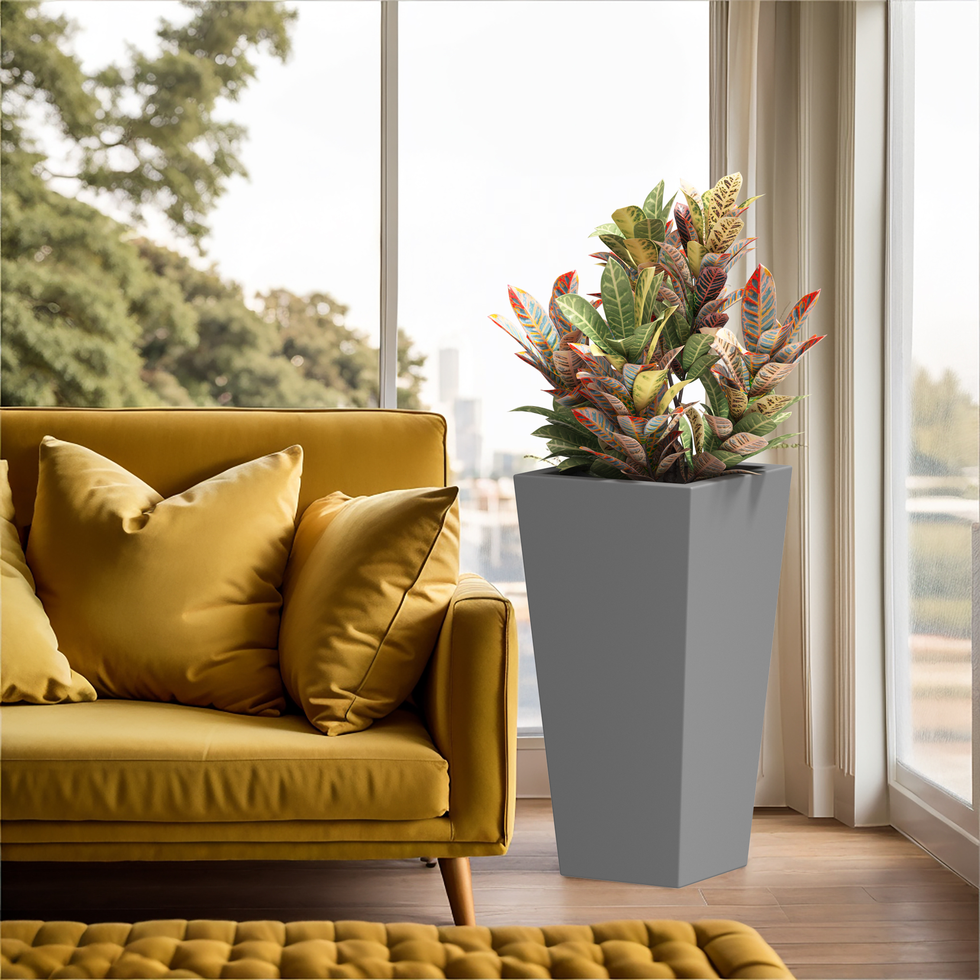 MAYEERTY 30*15*15" Gray Modern Metal Cone Planter with Drainage Hole for Outdoor Gardening, Patio & Balcony