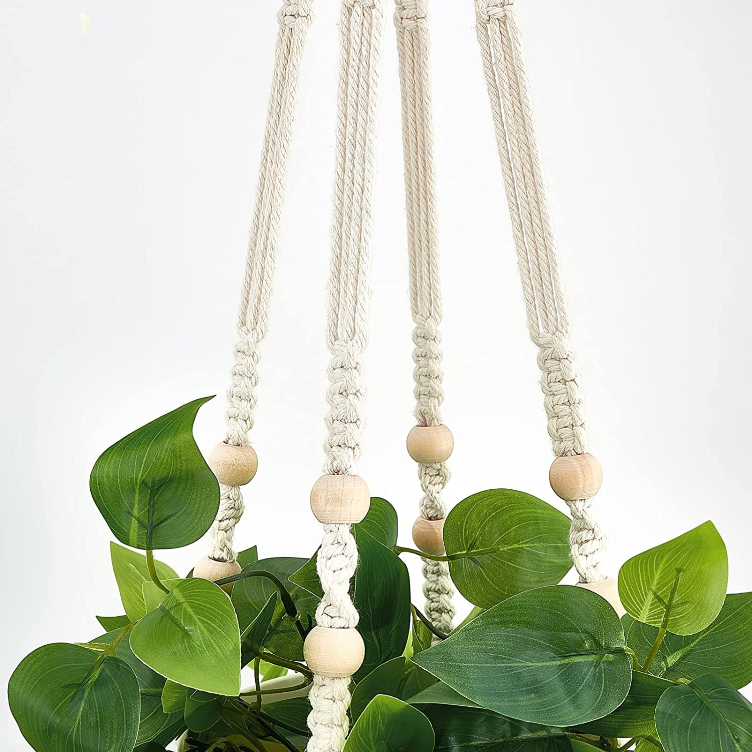 NANAHuang Fake Hanging Plant with Pot, Artificial Plants for Home Decor Indoor Macrame Plant Hanger with Faux Vines Hanging Planter Greenery for Bedroom Bathroom Kitchen Office Decor, Ivory (Pothos)