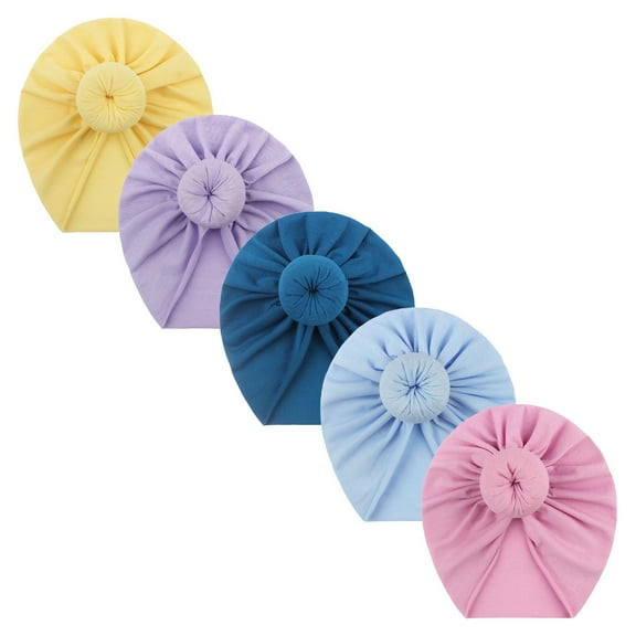 RMGVDSD Baby Girls Hats Toddler Kids Baby Girls Solid Turban Knotted Hat Beanie Headwear Accessories 5Pc Soft Baby Nursery Hats