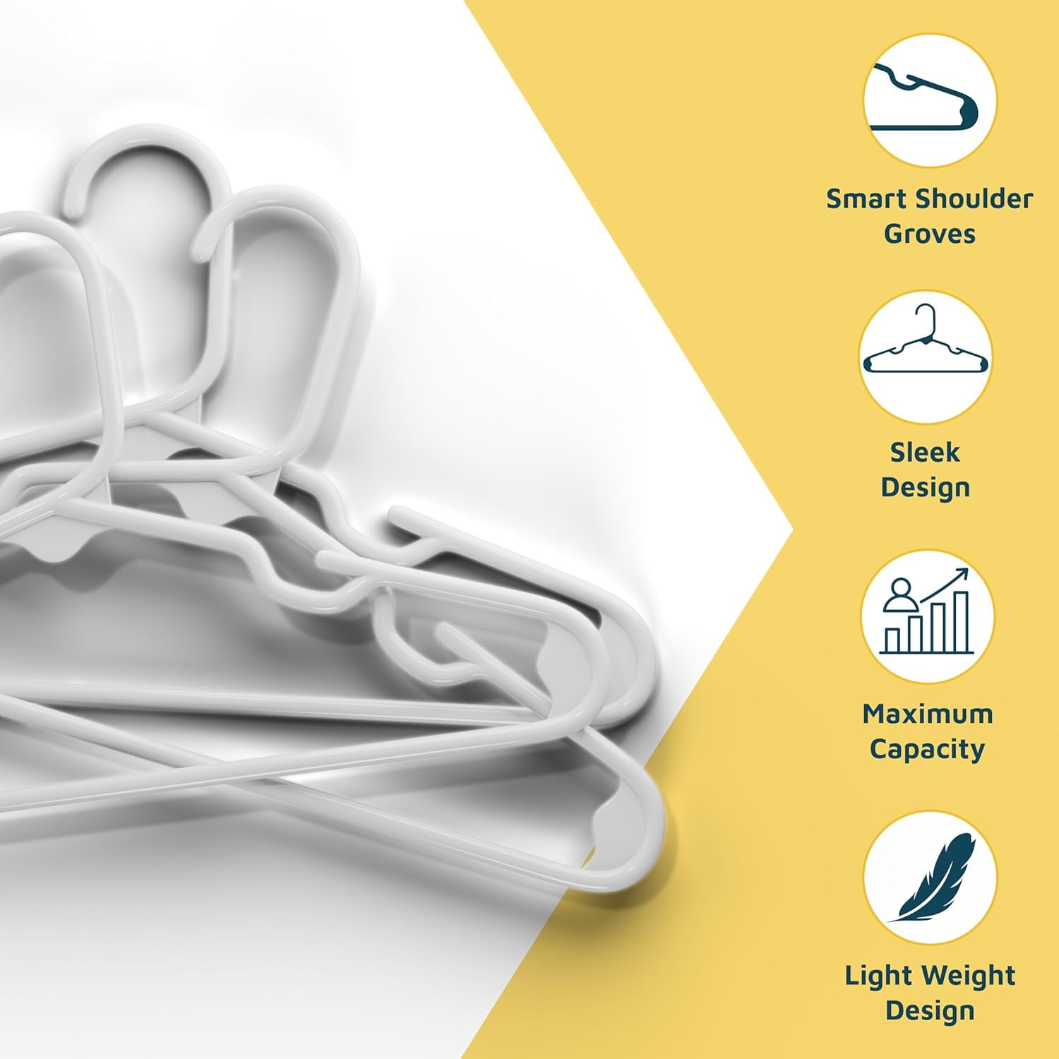 Plastic Kids Clothes Hanger – Children Clothes Hanger with Shoulder Notch, 11.6 Inch Space-Saving Closet Organizer for Baby, Toddler, and Kids Clothing, Hold Up to 5 lbs, Pack of 10, White