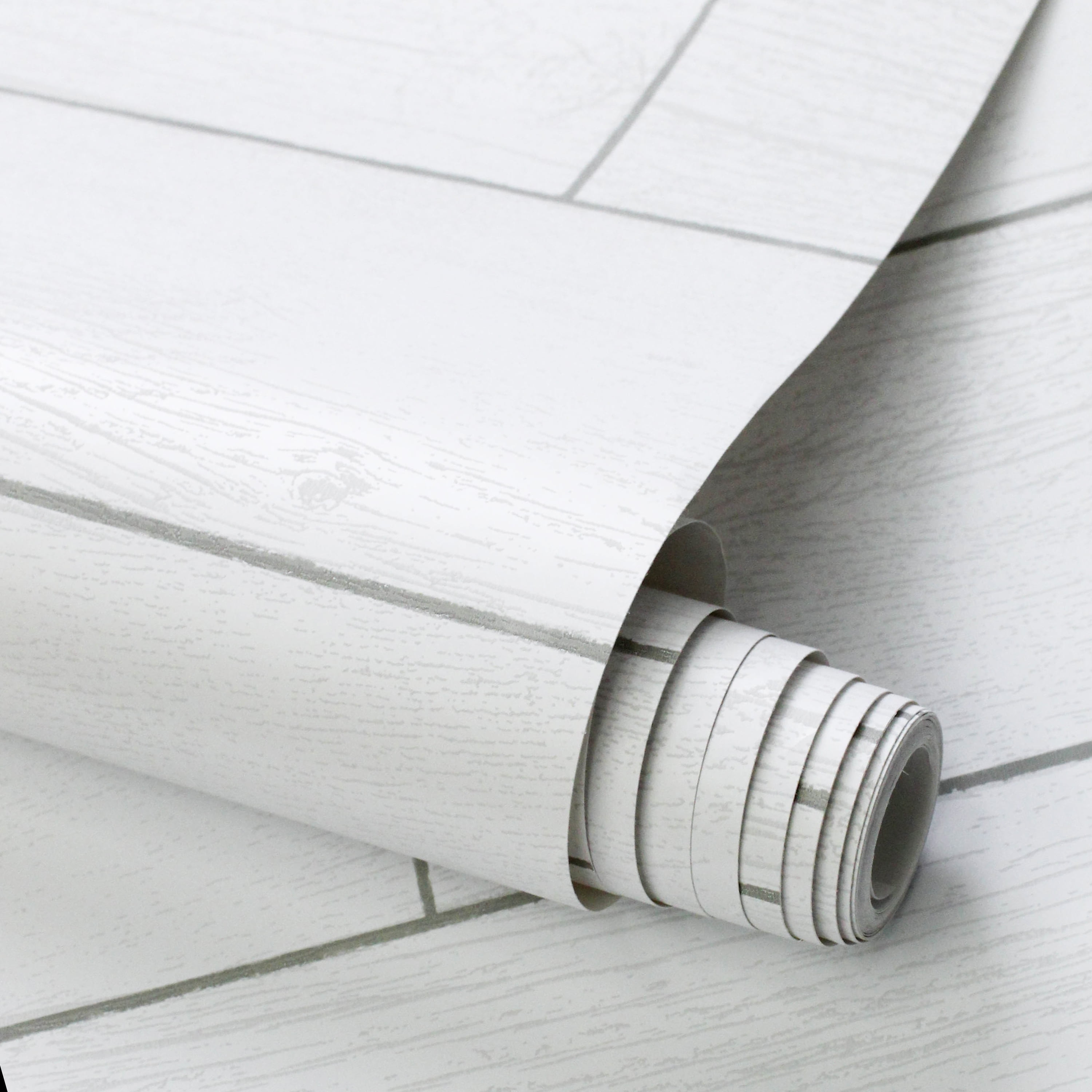 Tempaper Textured Wood Planks Shiplap White Peel and Stick Wallpaper, 20.5" x 16.5'