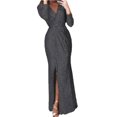 thumbnail image 4 of Robe à Paillettes à Col en V Profond pour Femme avec Fente, Manches Longues, Robe de Boîte de Nuit, de Fête et de Soirée pour Femme, Dame 2TG Rouge Vin, 4 of 6