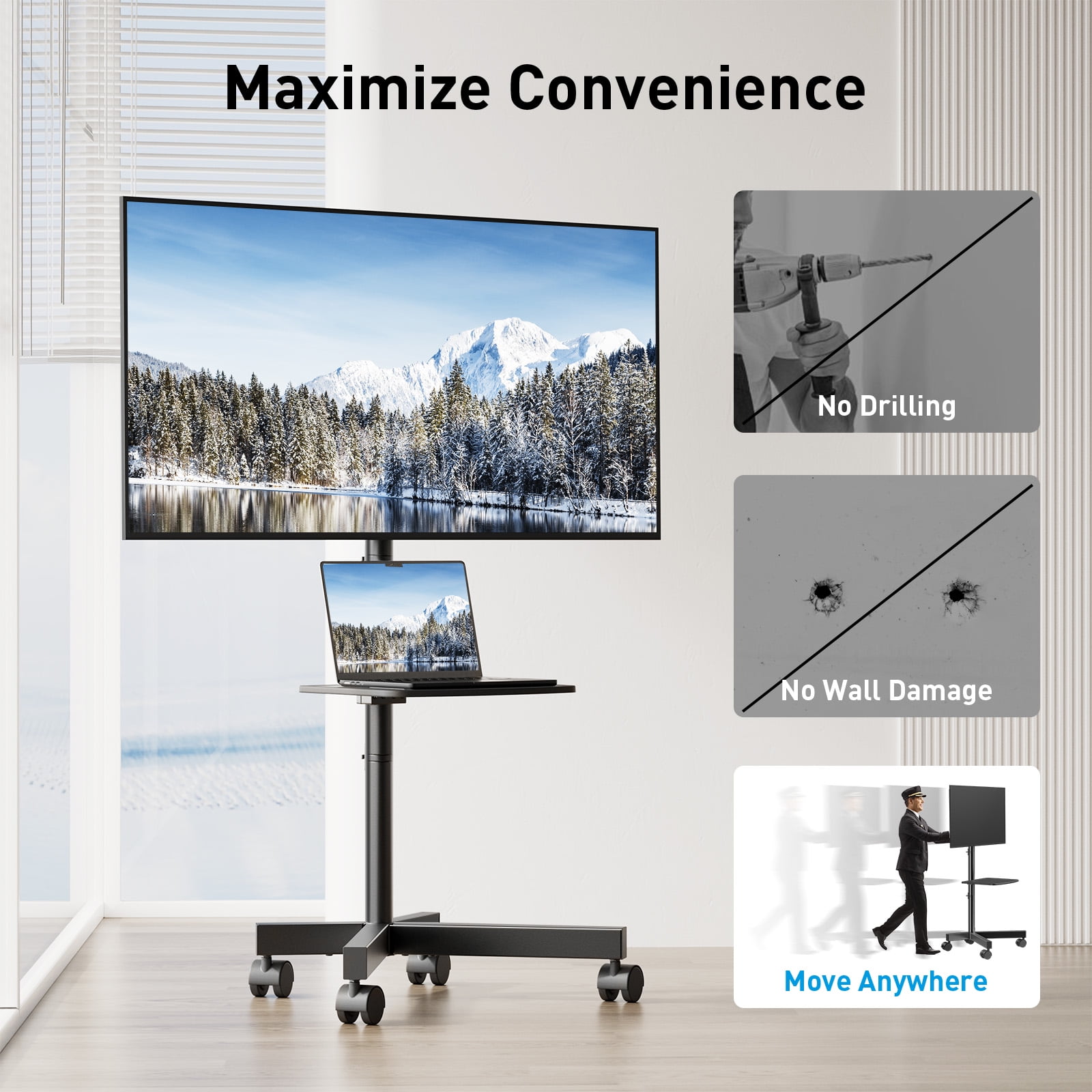 PERLESMITH 23"- 60" Mobile TV Stands with Mount on Wheels, Holds up to 88 lbs, PSTVMC10