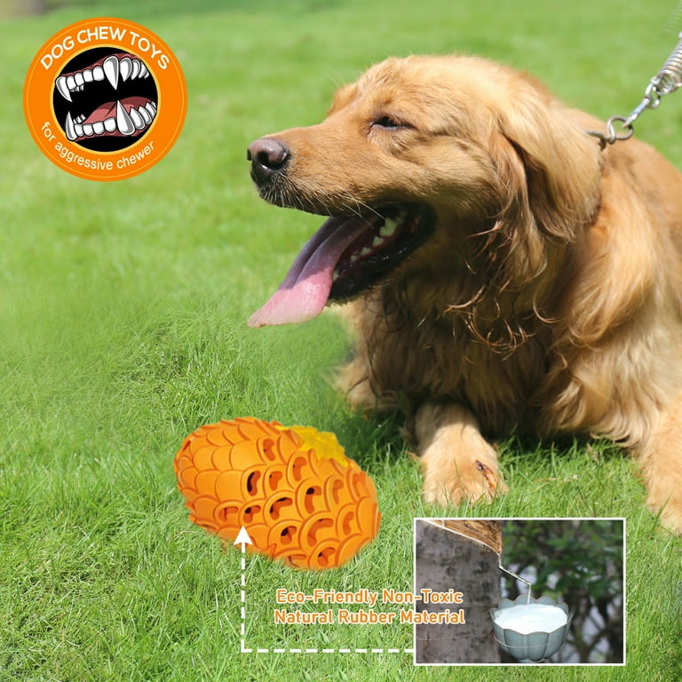 Indestructible Dog Toys Treat Dispensing - Super Tough Dog Toys for  Aggressive chewers Large Breed Durable Dog Toys IQ Training (Orange)