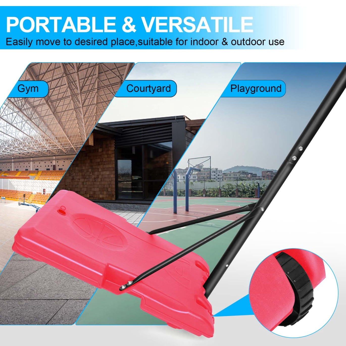 Portable Basketball Hoop with Heavy-Duty Steel Base & Wheels, Adjustable 5.6-7Ft Rim, 28" Shatterproof Backboard for Teens & Adults - Indoor/Outdoor Use, Pink