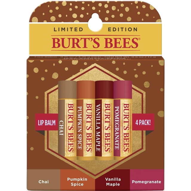 Burt's Bees 100% Natural Moisturizing Lip Balm, Winter Variety Pack, Chai Tea, Pumpkin Spice, Vanill