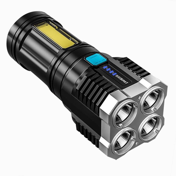 Lámpara 4 LED + COB Cuentas Linterna fuerte Pantalla de alimentación de carga USB Antorcha portátil