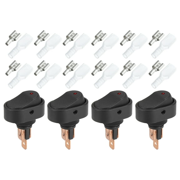 Unique Bargains Interior 1 Set DC 12V/30A LED Rocker Switch On-Off 3 Pins Toggle Switch for Caravan Camper Dashboard Red