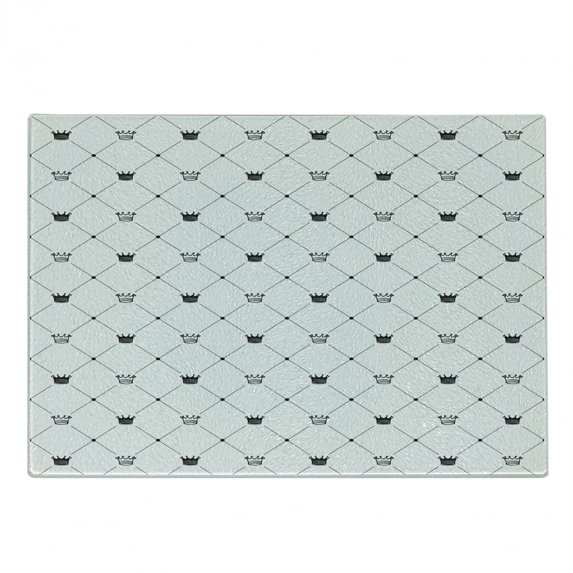 Abstract Cutting Board, Kings Crown Classic Empire Royal on Contemporary Simplistic Display, Decorative Tempered Glass Cutting and Serving Board, Small Size, Black White, by Ambesonne