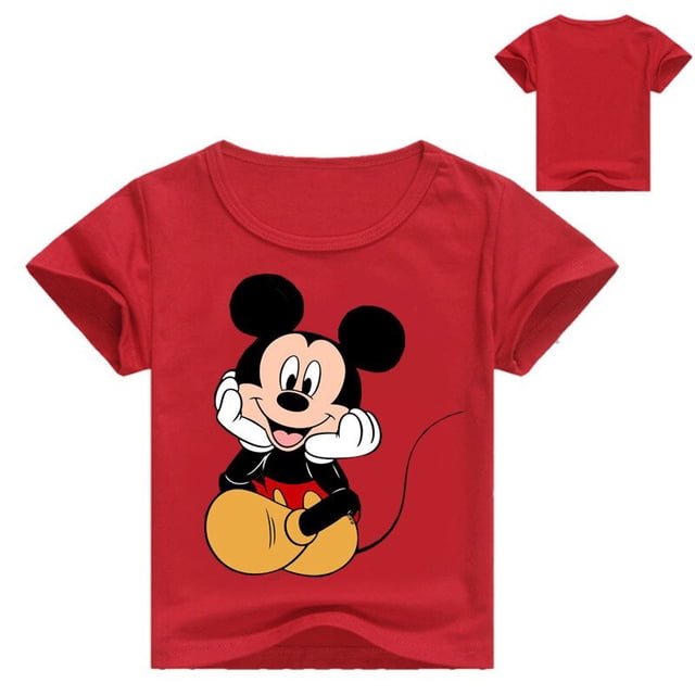 Camisetas de verano para niños, camiseta de algodón para niños, camiseta de Mickey Mouse de dibujos animados, ropa para bebés, camisetas de manga corta para niñas, ropa 2-12Y7T Gao Jinjia LED