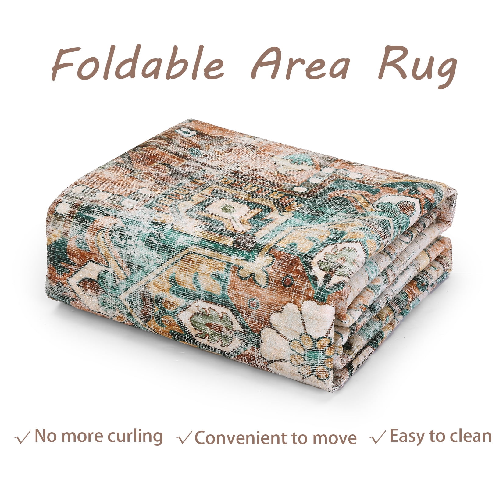 HOMERRY 9' x 12' Area Rug for Living Room Washable Bedroom Floral Geometric Carpet for Room Decor, Green/Brown