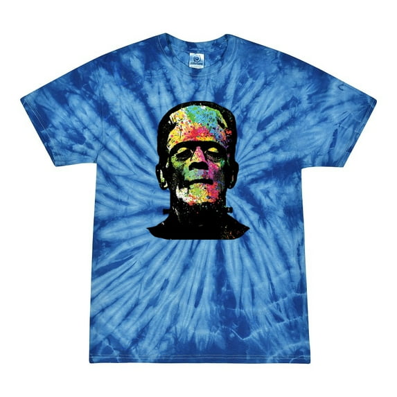 Wild Bobby, Colorful Technicolor Rainbow Frankenstein Face, Pop Culture, Tie-Dye Tees, Spiral Royal, Small