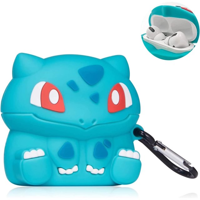 Compatible con funda AirPods 2/1, lindo dibujo animado 3D Kawaii divertido funda Airpods 1/2, llavero de silicona suave a prueba de golpes para niños y niñas, fundas compatibles con Airpods (Bulbasaur). ER