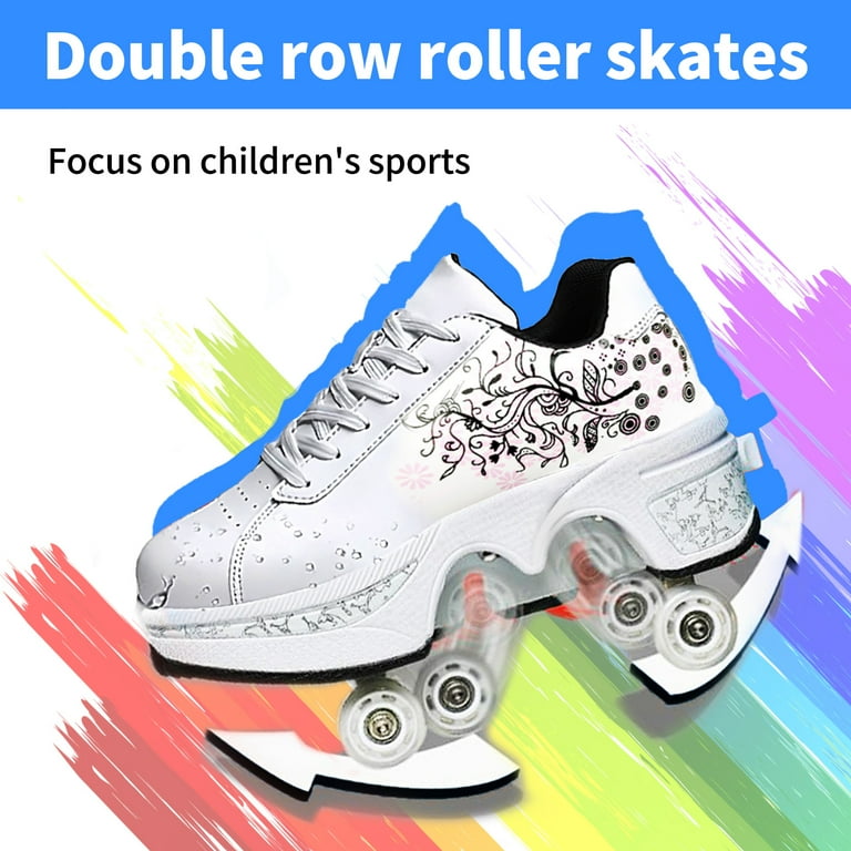 Roller Skate Shoes for Women,Double Row Deform Wheel Roller Skates