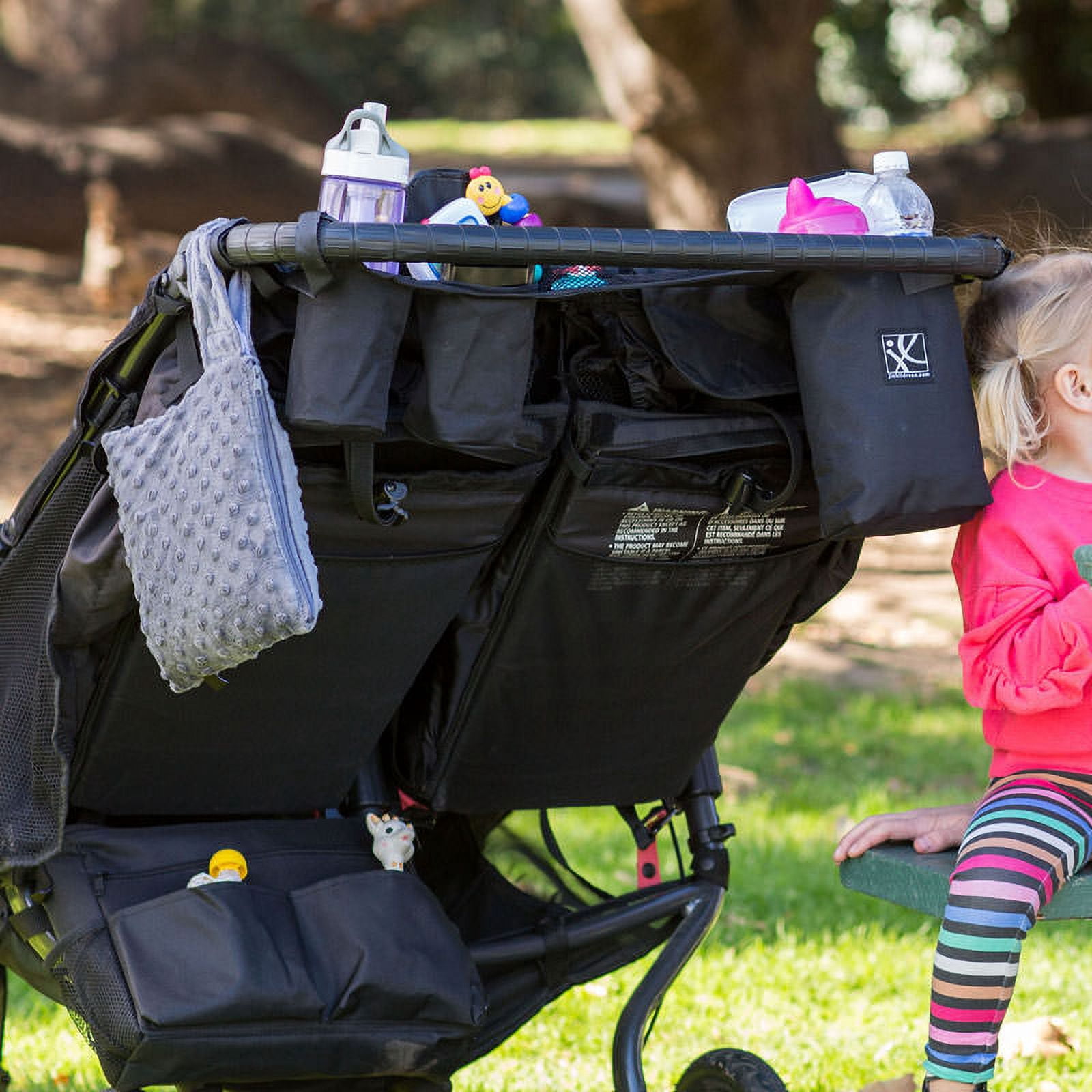 J.L. Childress Double COOL Double Stroller Organizer - Cup Holder and Insulated Storage - Black